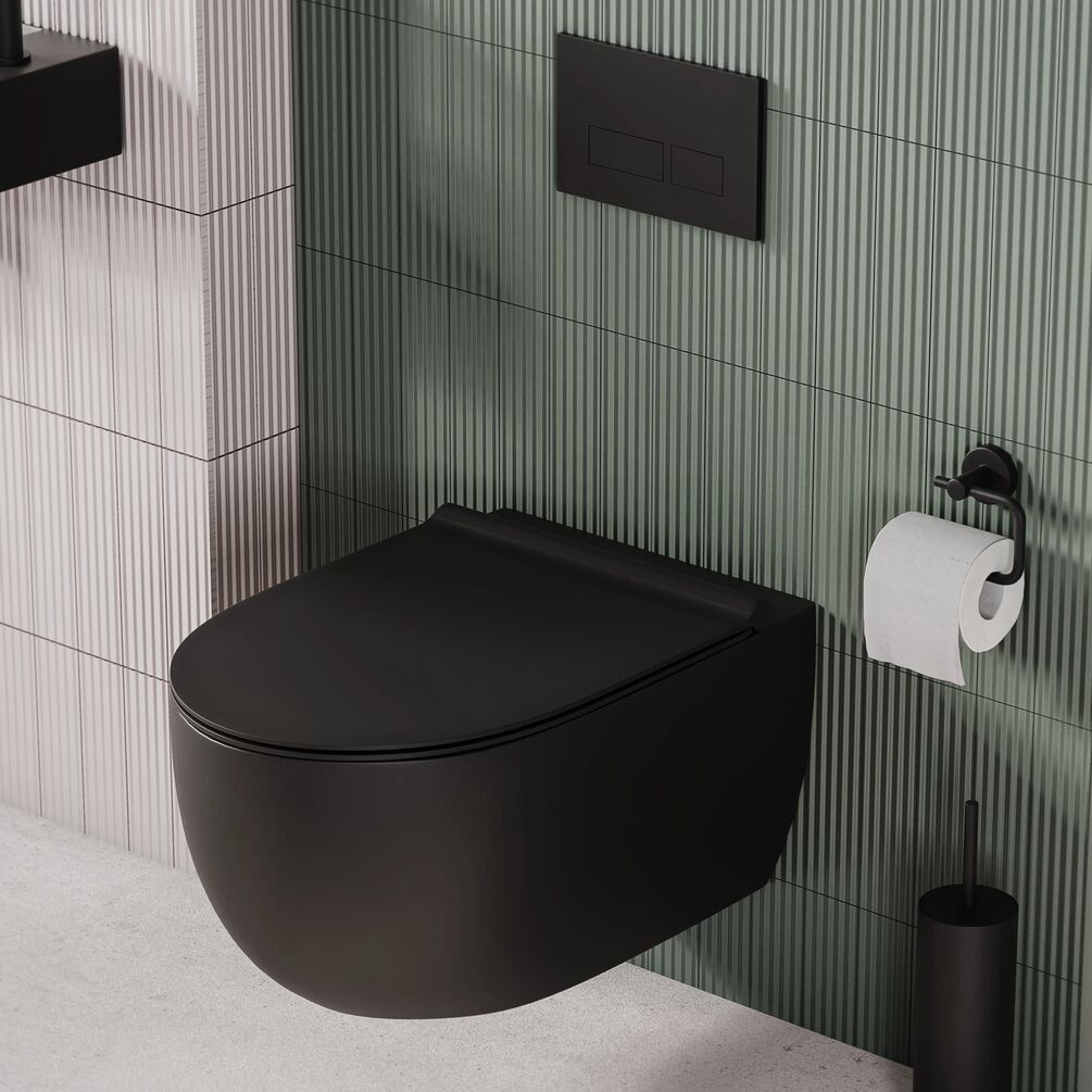 Zero 3 Matt Black Rimless Wall Hung Toilet & Soft Close Seat